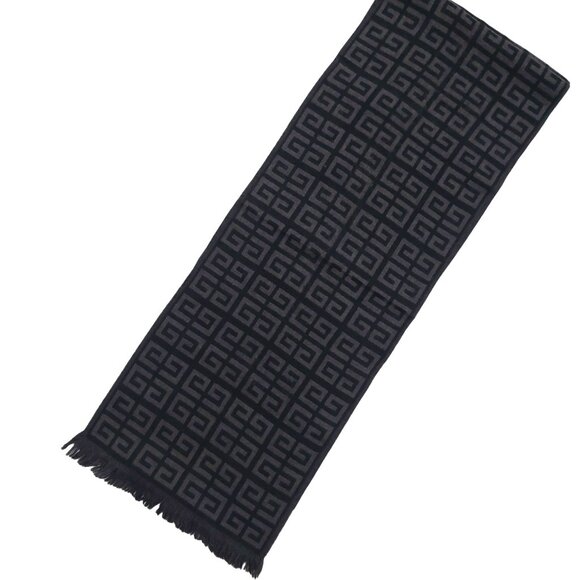 GIVENCHY Vintage Black Gray G Logo Print Monogram Wool Scarf - Picture 2 of 10